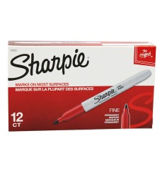 Fine Point Permanent Marker, Red, Box of 12