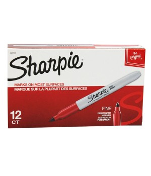 Fine Point Permanent Marker, Red, Box of 12