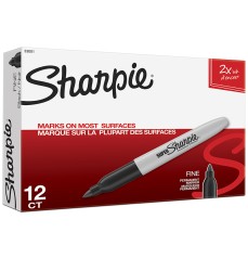 Super Sharpie® Permanent Markers, Fine Point, Black, Box of 12