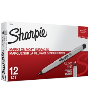 Ultra Fine Point Permanent Marker, Black, Box of 12