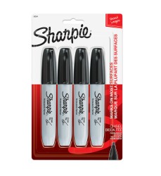 Permanent Markers, Chisel Tip, Black, Pack of 4