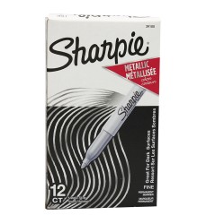 Metallic Permanent Markers, Fine Point, Silver, Box of 12