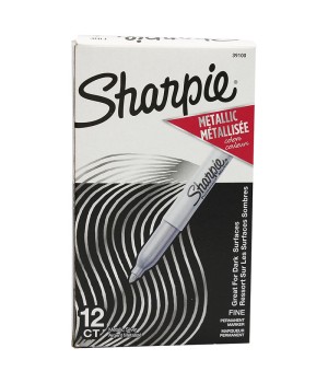 Metallic Permanent Markers, Fine Point, Silver, Box of 12