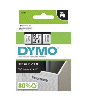 Standard D1 Labeling Tape for LabelManager Label Makers, Black Print on White Tape, 1/2'' W x 23' L, 1 Cartridge