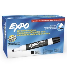 Low-Odor Dry Erase Markers, Chisel Tip, Black, Box of 12