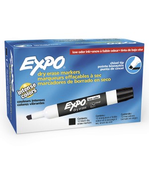 Low-Odor Dry Erase Markers, Chisel Tip, Black, Box of 12