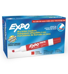 Low-Odor Dry Erase Markers, Chisel Tip, Red, Box of 12