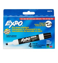 Low-Odor Dry Erase Markers, Chisel Tip, 4 Colors, Pack of 4