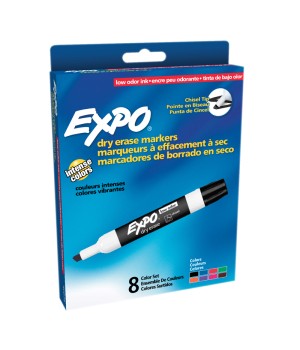 Low-Odor Dry Erase Markers, Chisel Tip, 8 Colors, Pack of 8