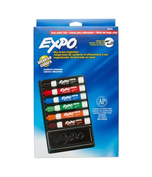 Low Odor Dry Erase Marker Set with 6-Marker Organizer and Eraser