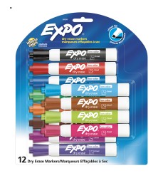 Low Odor Dry Erase Markers, Chisel Tip, Assorted Colors, 12 Count