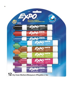 Low Odor Dry Erase Markers, Chisel Tip, Assorted Colors, 12 Count