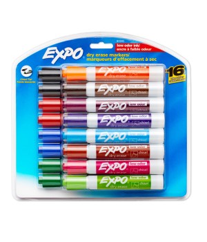 Low Odor Dry Erase Marker, Chisel Tip, Assorted, Pack of 16