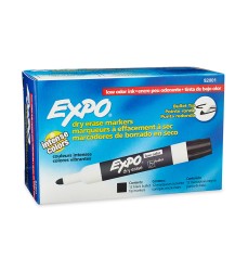 Low Odor Dry Erase Markers, Bullet Tip, Black, Box of 12