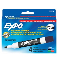 Low-Odor Dry Erase Markers, Bullet Tip, Assorted Colors, Pack of 4