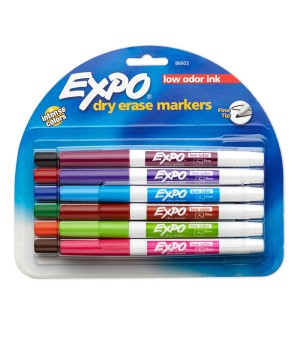 Low Odor Dry Erase Marker, Fine Point, Assorted, Pack of 12