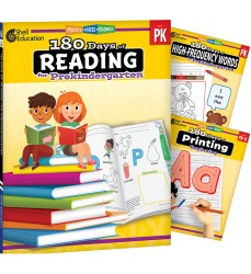 180 Days Reading, High-Frequency Words, & Printing Grade PK: 3-Book Set