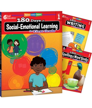 180 Days Social-Emotional Learning, Writing, & Spelling Grade 1: 3-Book Set