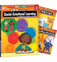 180 Days Social-Emotional Learning, Writing, & Spelling Grade 3: 3-Book Set