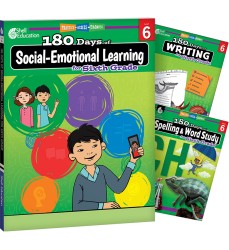 180 Days Social-Emotional Learning, Writing, & Spelling Grade 6: 3-Book Set