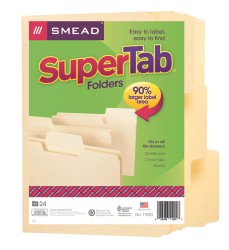 SuperTab® File Folder, Oversized 1/3-Cut Tab, Letter Size, Manila, Pack of 24