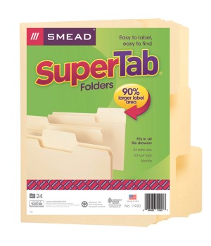 SuperTab® File Folder, Oversized 1/3-Cut Tab, Letter Size, Manila, Pack of 24