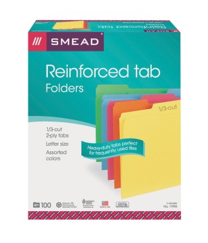 File Folders, Reinforced 1/3-Cut Tab, Letter Size, Assorted Colors, Box of 100