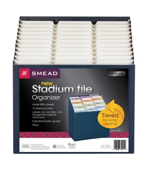 Stadium® File, Blank Labels, 12 Pockets, Letter Size, Navy