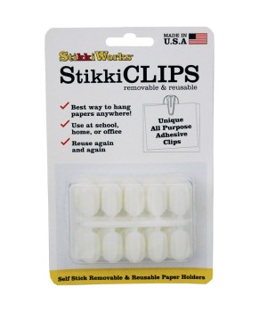 StikkiCLIPS Adhesive Clips, White, Pack of 20