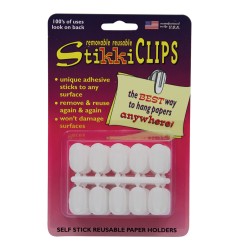 StikkiCLIPS Adhesive Clips, White, Pack of 30