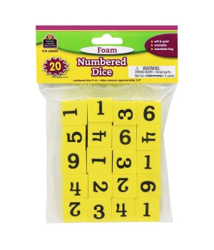 Foam Numbered Dice (1-6), Pack of 20