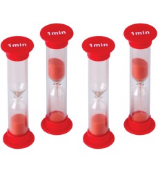 1 Minute Sand Timers - Small, Red, Pack of 4