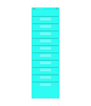 Aqua Polka Dots 10 Pocket File Storage Pocket Chart, 14" x 46.5"