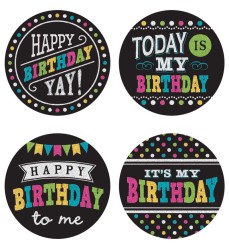 Chalkboard Brights Happy Birthday Wear 'Em Badges, Pack of 32