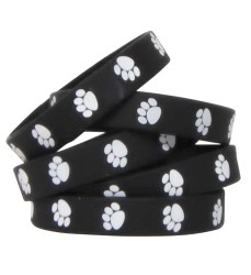 Black with White Paw Prints Wristband Pack, Pack of 10
