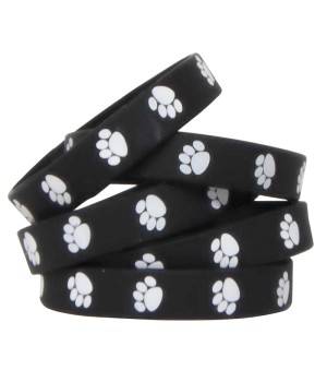 Black with White Paw Prints Wristband Pack, Pack of 10