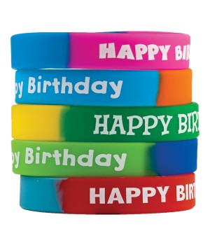 Fancy Happy Birthday Two-Toned Wristband Pack, Pack of 10