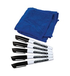 Dry Erase Pens & Microfiber Towels Set, 5 Each, 10 Total Pieces