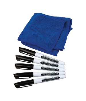 Dry Erase Pens & Microfiber Towels Set, 5 Each, 10 Total Pieces