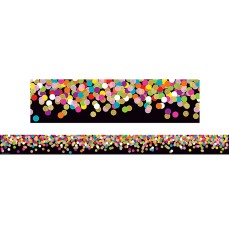 Colorful Confetti on Black Straight Rolled Border Trim, 50 Feet