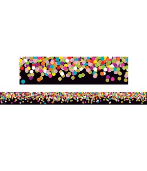 Colorful Confetti on Black Straight Rolled Border Trim, 50 Feet