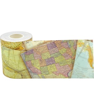 Travel the Map Straight Rolled Border Trim, 50 Feet