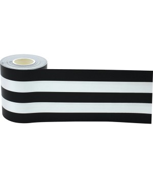 Black & White Stripes Straight Rolled Border Trim, 50 Feet