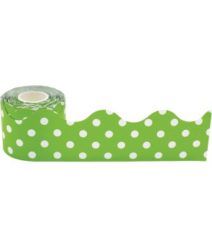 Lime Polka Dots Scalloped Rolled Border Trim, 50 Feet