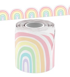 Pastel Pop Rainbows Die-Cut Rolled Border Trim, 50 Feet