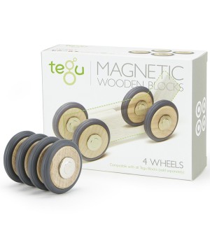 Magnetic Wooden Blocks, Wheels Accessory, 4-Pack