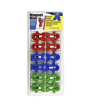 Magnet Man Magnetic Clip, Assorted Colors, Clamshell, Pack of 12