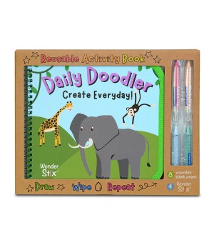 Daily Doodler Reusable Activity Book-Wild Animals Cover, Includes 4 Wonder Stix